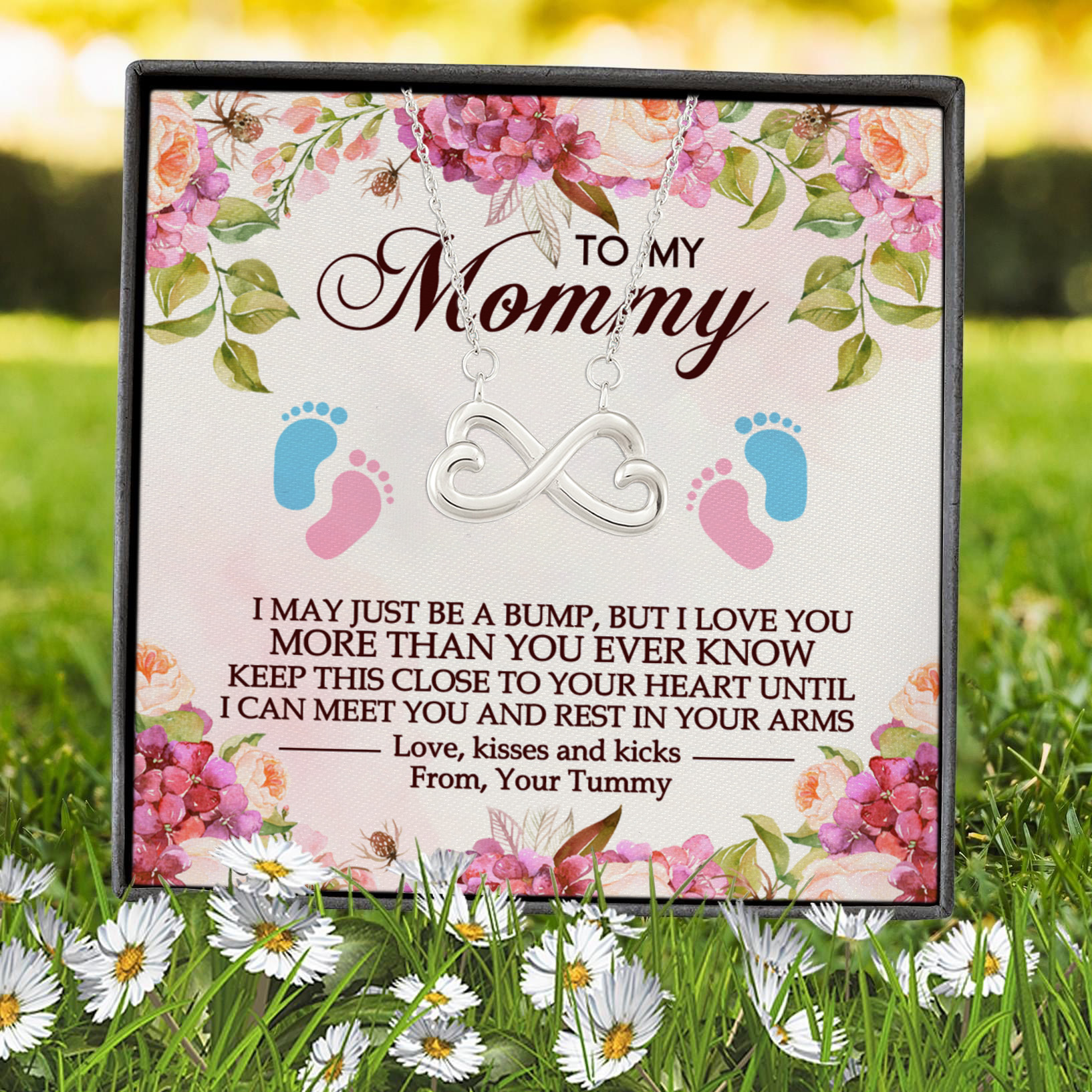 4VT. To My Mommy Pregnant Message Card Infinity Heart Necklace (Silver) 7
