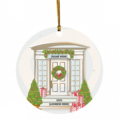 Personalized White Door Family Christmas Circle Ornament - New Home Holiday Decoration Gift, White, Circle Ornament