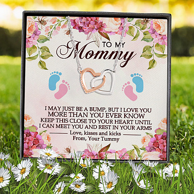 To My Mommy I May Just Be A Bump But I Love You More Than You Ever Know Interlocking Hearts Pendant Necklace
