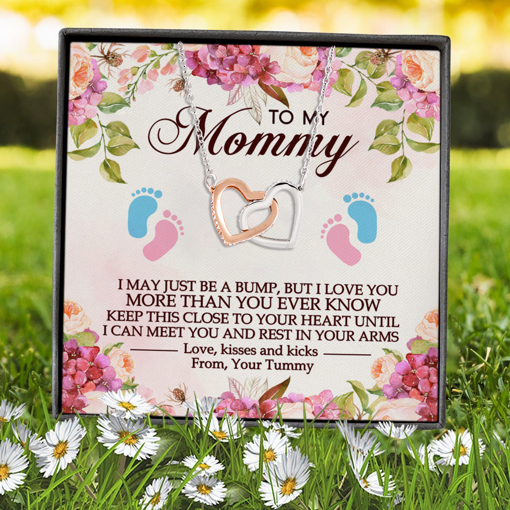 4VT. To My Mommy Pregnant Message Card Interlocking Hearts Necklace 7