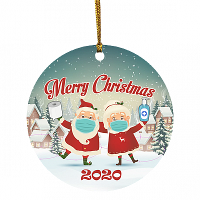 Mrs Claus Santa Claus 2020 Merry Christmas Circle Christmas Ornament Keepsake - Holiday Christmas Tree Ornament, White, Circle Ornament