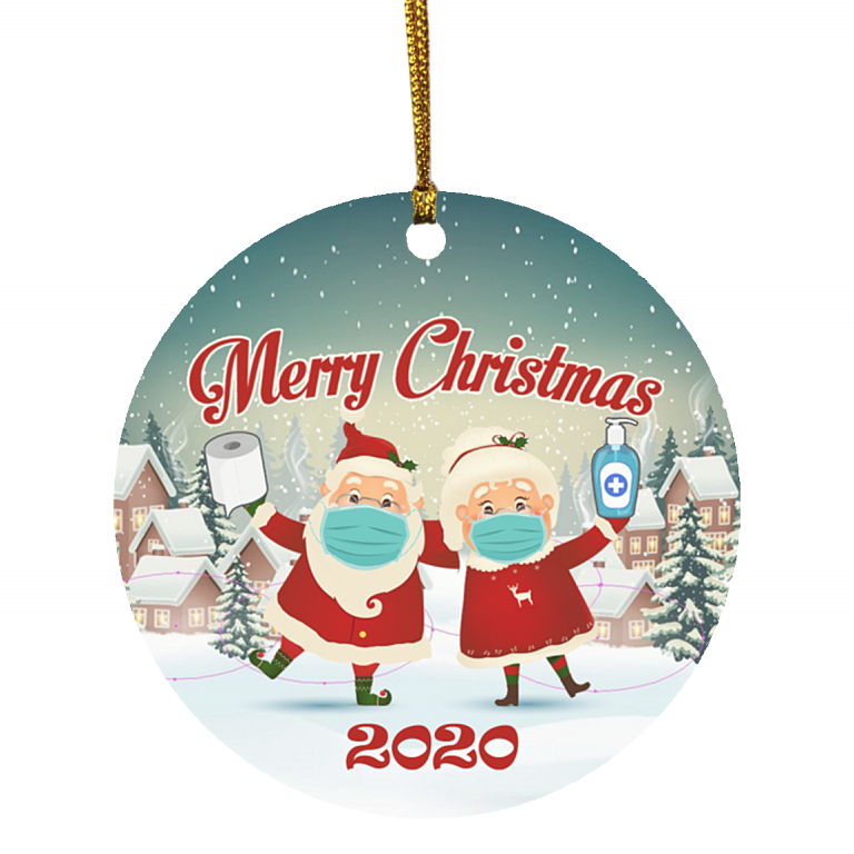 Mrs Claus Santa Claus 2020 Merry Christmas Circle Christmas Ornament Keepsake - Holiday Christmas Tree Ornament, White, Circle Ornament
