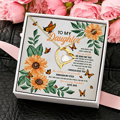 Dad To My Daughter Once Upon A Time I Asked God For An Angel He Sent Me You Forever Love Pendant Necklace