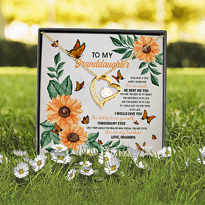 Alternative view of Grandpa To My Granddaughter Once Upon A Time I Asked God For An Angel He Sent Me You Forever Love Necklace