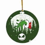 Green Character Jack Skellington Decorative Christmas Ornament - Funny Christmas Movies Ornament, White, Circle Ornament