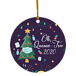 Oh Quaran-Tree 2020 Funny Christmas Tree Wearing A Mask Circle Christmas Ornament Keepsake, White, Circle Ornament