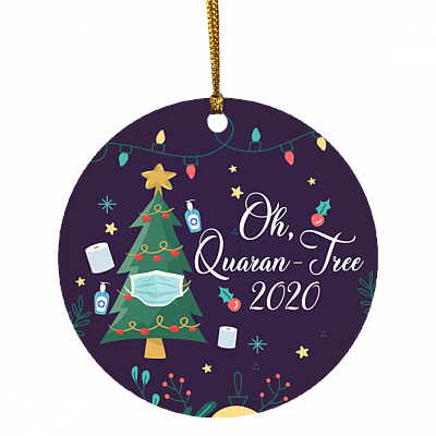 Oh Quaran-Tree 2020 Funny Christmas Tree Wearing A Mask Circle Christmas Ornament Keepsake, White, Circle Ornament