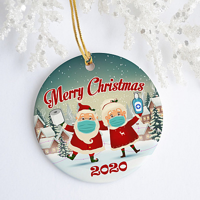 Alternative view of Mrs Claus Santa Claus 2020 Merry Christmas Circle Christmas Ornament Keepsake - Holiday Christmas Tree Ornament