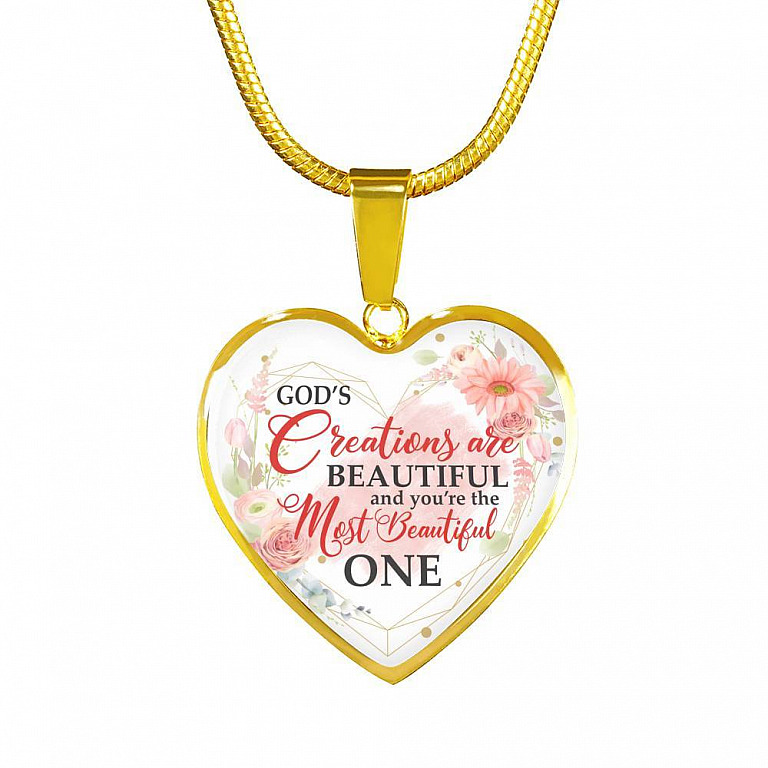 God's Creations Are Beautiful and You're The Most Beautiful One Floral Heart Pendant Necklace - Heart Luxury Necklace (Gold Plated)