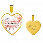God's Creations Are Beautiful and You're The Most Beautiful One Floral Heart Pendant Necklace - Heart Luxury Necklace (Gold Plated)