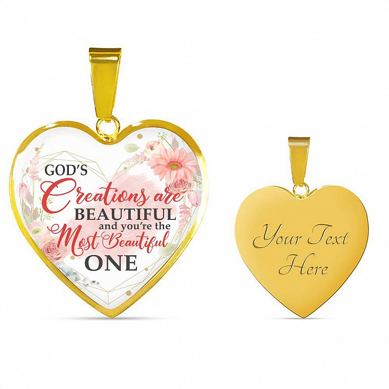 God's Creations Are Beautiful and You're The Most Beautiful One Floral Heart Pendant Necklace - Heart Luxury Necklace (Gold Plated)