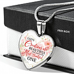 God's Creations Are Beautiful and You're The Most Beautiful One Floral Heart Pendant Necklace - Heart Luxury Necklace (Silver)