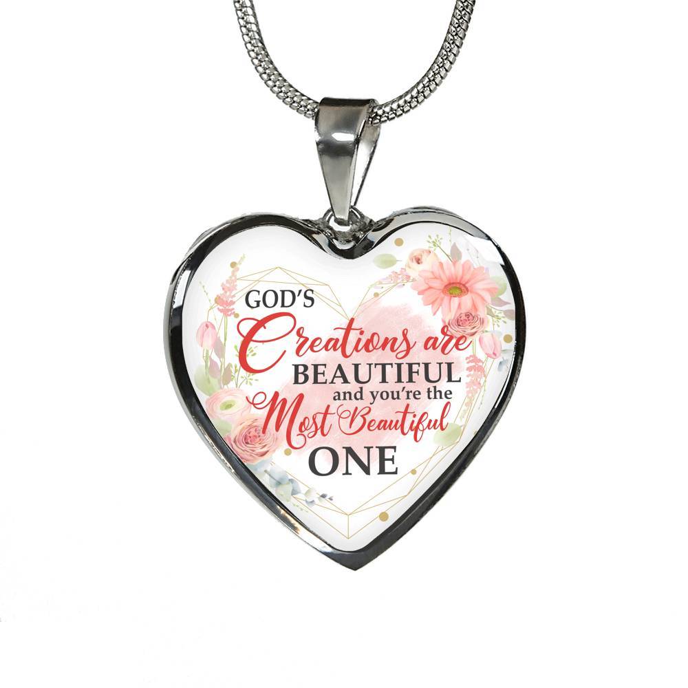 God's Creations Are Beautiful and You're The Most Beautiful One Floral Heart Pendant Necklace - Heart Luxury Necklace (Silver) God's Creations Are Beautiful and You're The Most Beautiful One Floral Heart Pendant Necklace - Heart Luxury Necklace (Silver)
