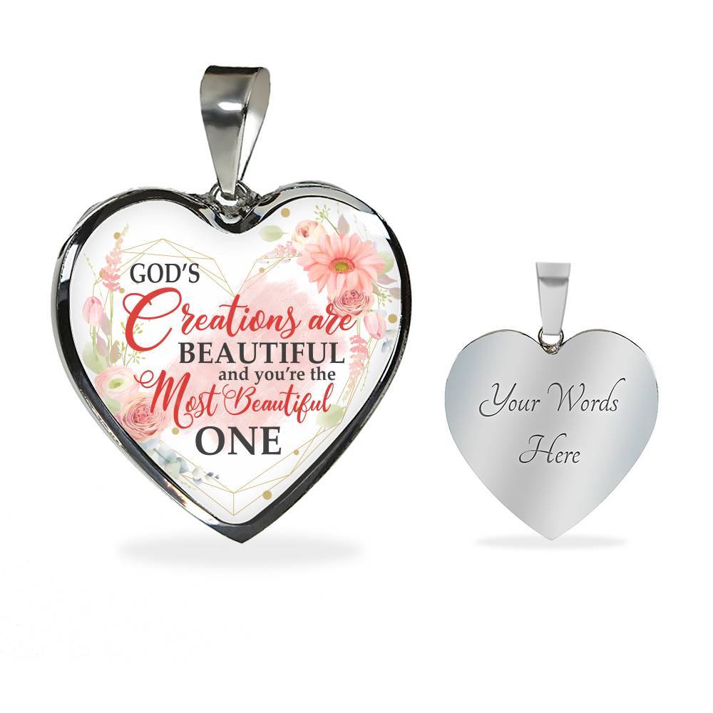 God's Creations Are Beautiful and You're The Most Beautiful One Floral Heart Pendant Necklace - Heart Luxury Necklace (Silver) God's Creations Are Beautiful and You're The Most Beautiful One Floral Heart Pendant Necklace - Heart Luxury Necklace (Silver)