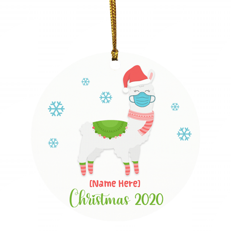 Personalized Llama Christmas Decorative Christmas Ornament - Holiday Flat Circle Ornament Gifts, White, Circle Ornament