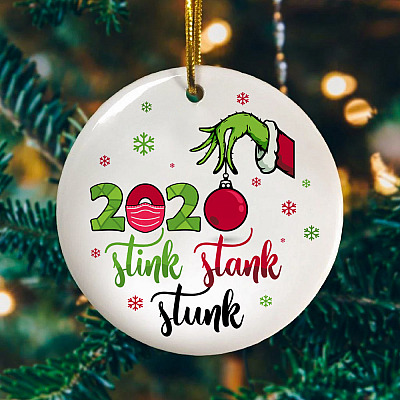 Alternative view of Grnch Stink Stank Stunk Christmas Ornament Keepsake - Holiday Flat Circle Ornament - Holiday Decoration Gift