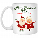 Personalized Santa and Mrs Claus Funny Santa Wearing Mask Christmas Ceramic Coffee Mug - Water Bottle, White, 11 oz. White Mug