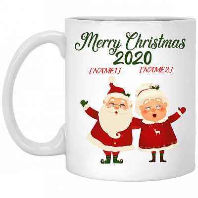 Personalized Santa and Mrs Claus Funny Santa Wearing Mask Christmas Ceramic Coffee Mug - Water Bottle, White, 11 oz. White Mug