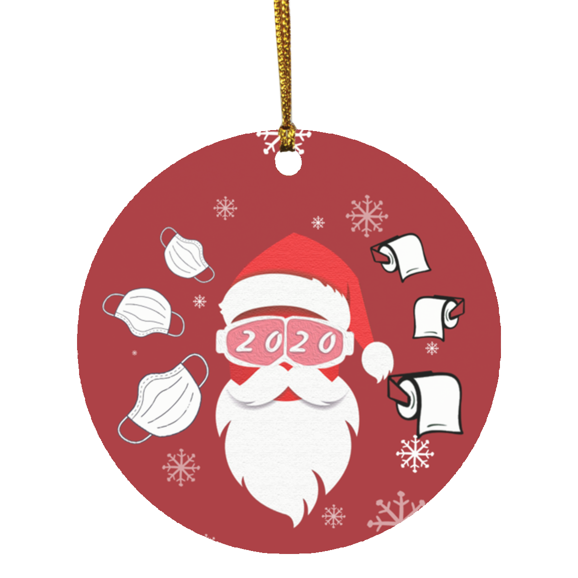 Santa Wearing Mask 2020 Funny Christmas Tree Flat Holiday Circle Ornament, White, Circle Ornament Santa Wearing Mask 2020 Funny Christmas Tree Flat Holiday Circle Ornament, White, Circle Ornament