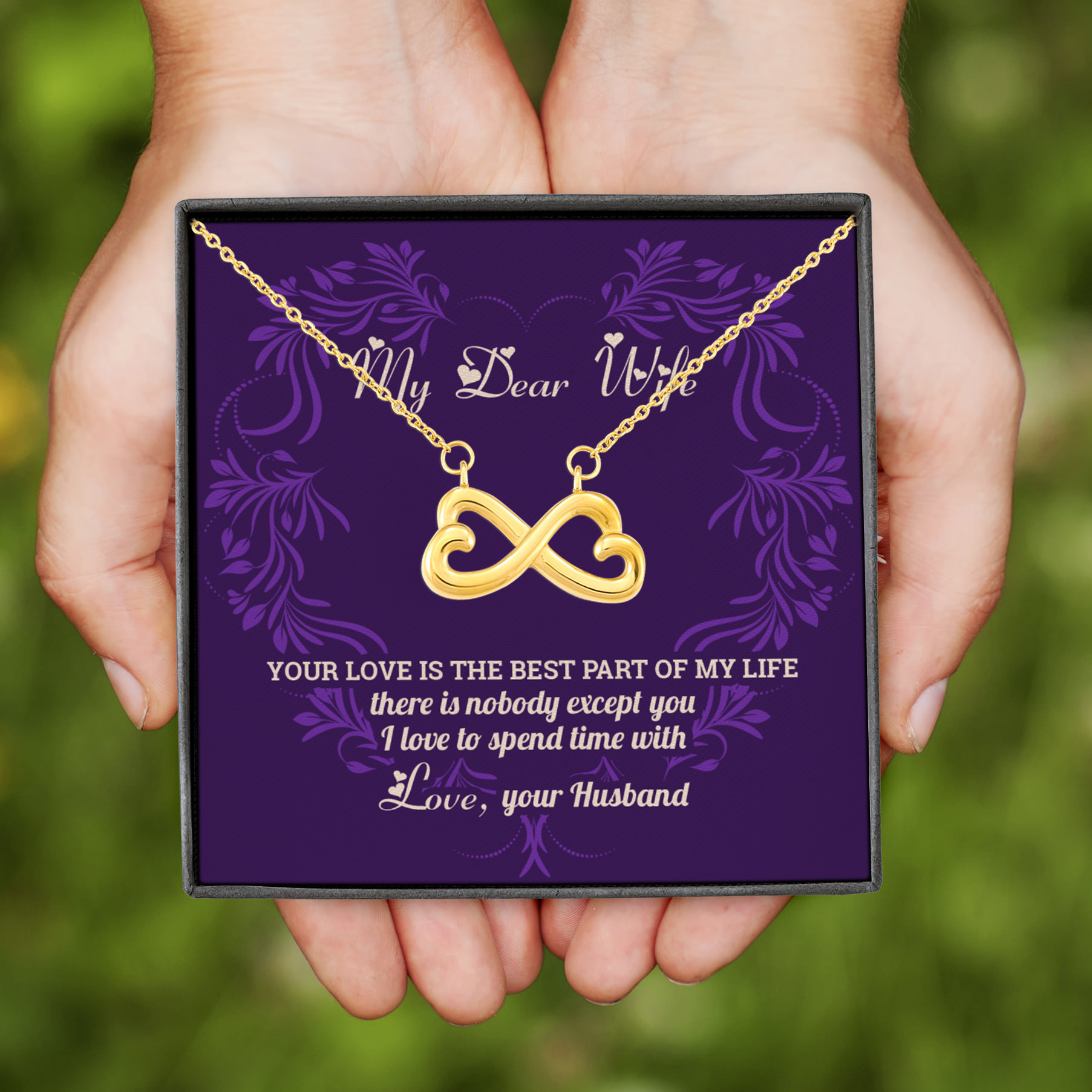 9H. My Dear Wife card (2) Infinity Heart Necklace (Gold)