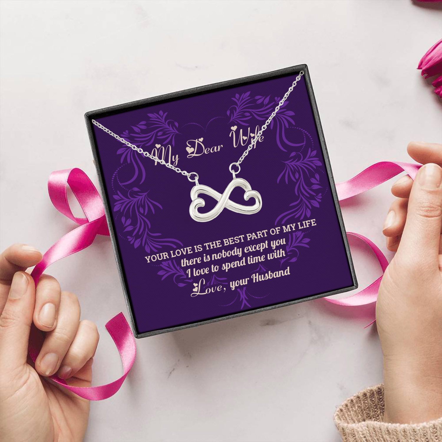 9H. My Dear Wife card (2) Infinity Heart Necklace (Silver) 5