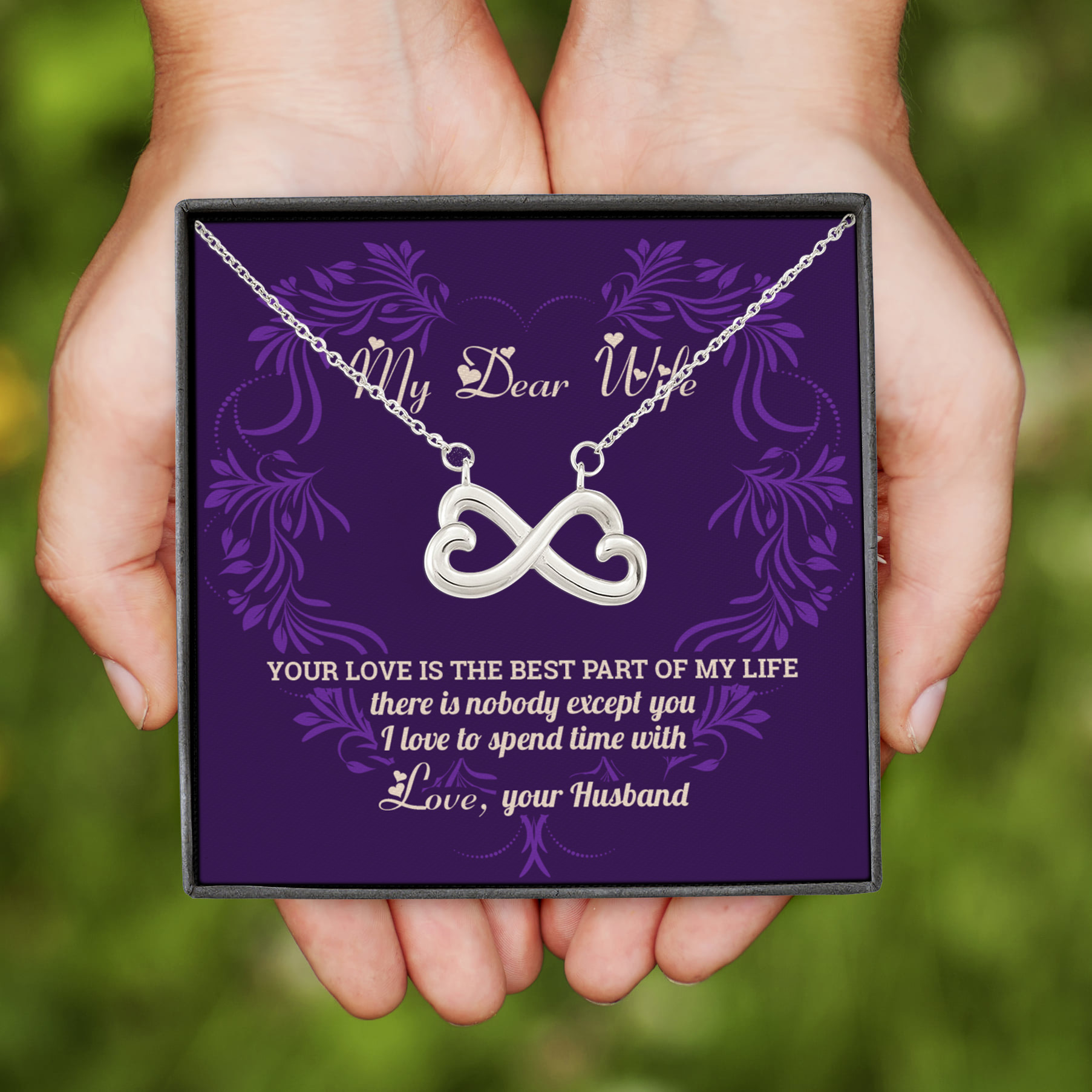 9H. My Dear Wife card (2) Infinity Heart Necklace (Silver)