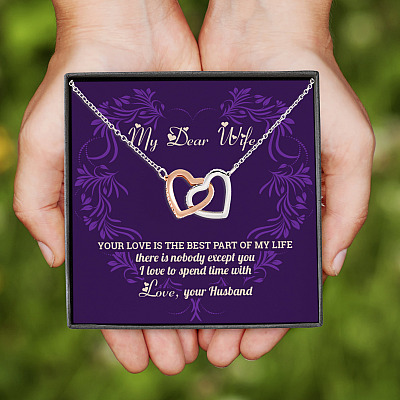 Alternative view of My Dear Wife Your Love Is The Best Part Of My Life Interlocking Hearts Pendant Necklace