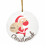 2020 Merry Christ-mask Decorative Christmas Ornament - Holiday Flat Circle Ornament, White, Circle Ornament