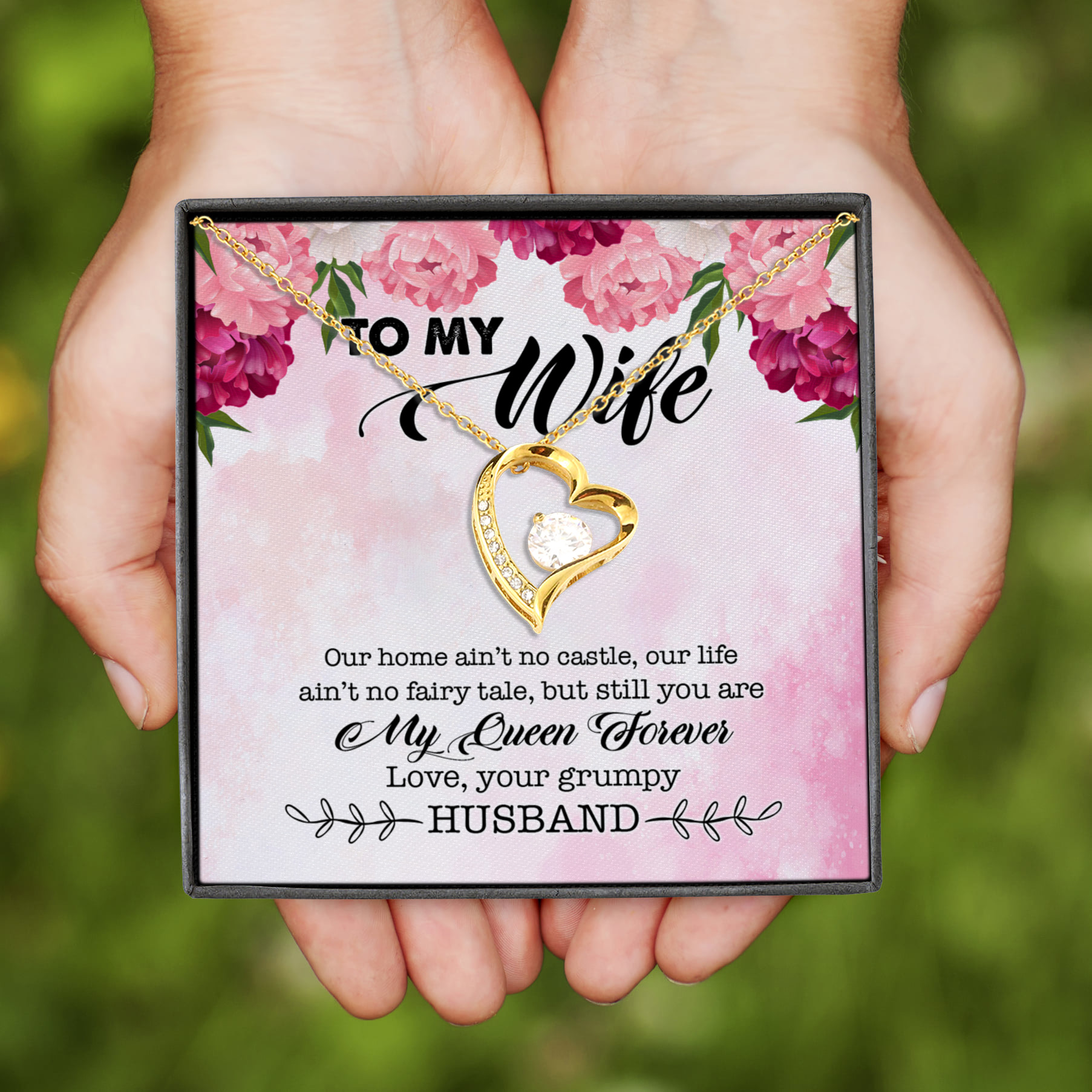 1H. Grumpy Husband - floral (4) Forever Love Necklace (Gold)