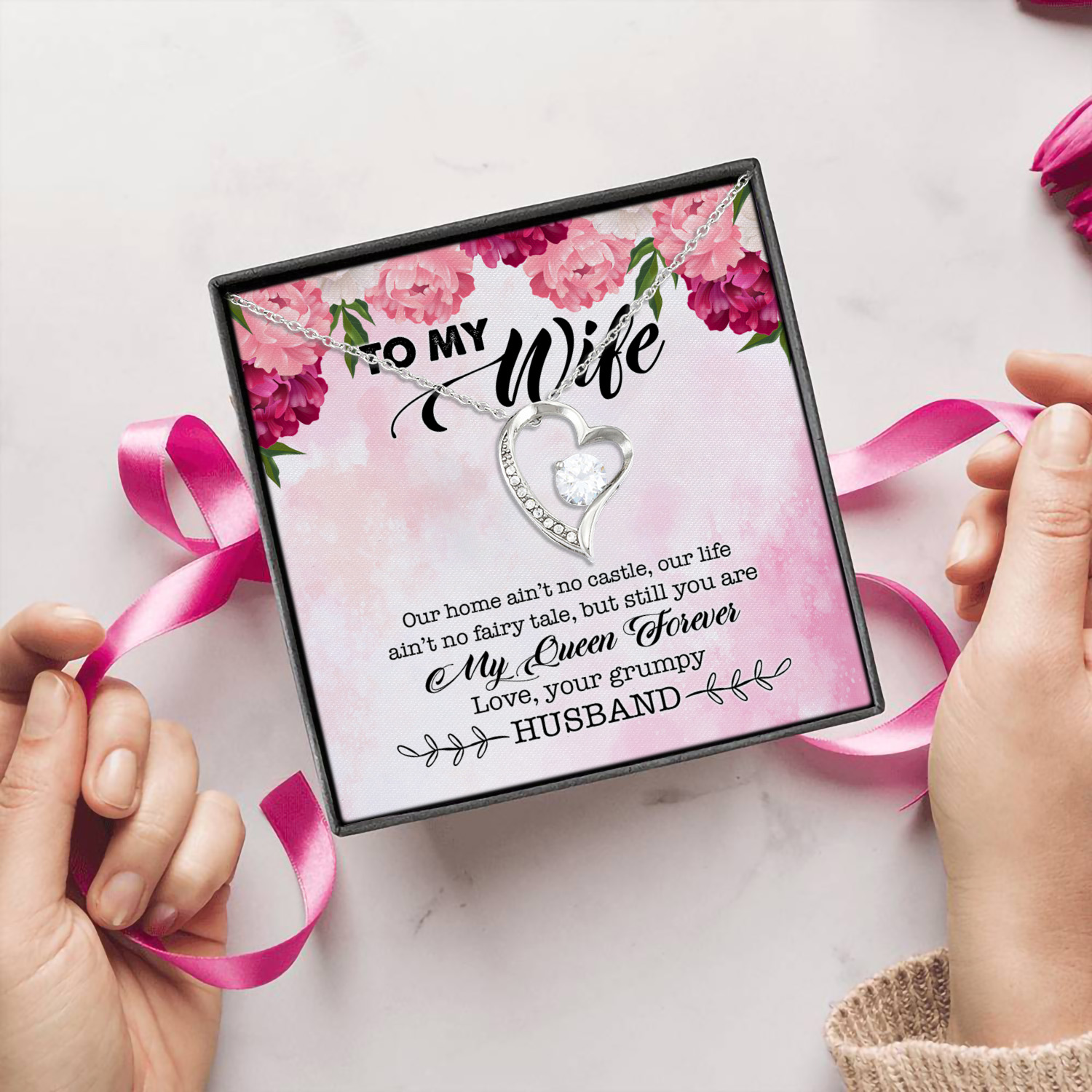 1H. Grumpy Husband - floral (4) Forever Love Necklace (Silver) 5