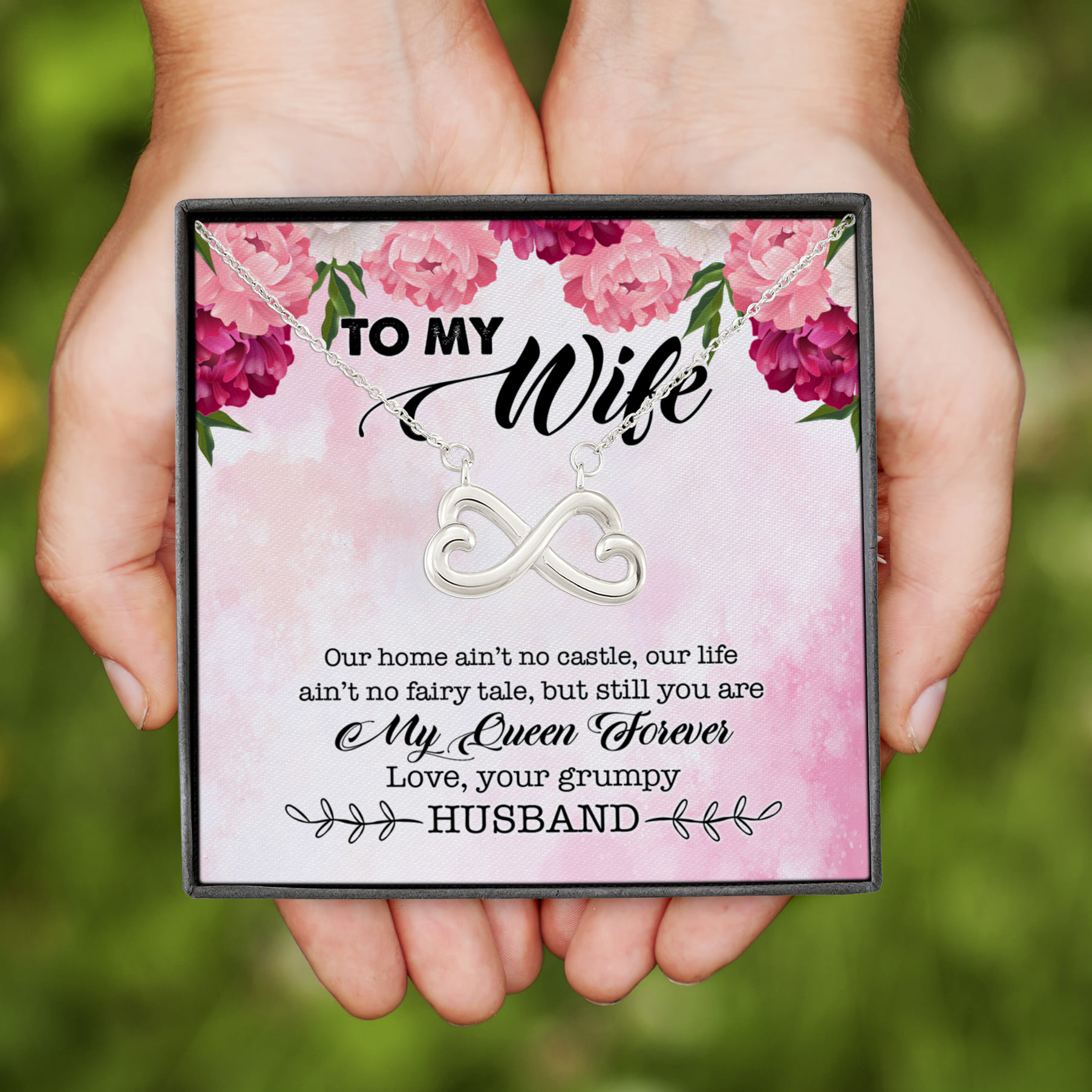1H. Grumpy Husband - floral (4) Infinity Heart Necklace (Silver)