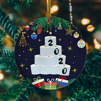 Alternative view of Funny Christmas 2020 Co-Vi19 Decorative Christmas Ornament  - Holiday Flat Circle Ornament