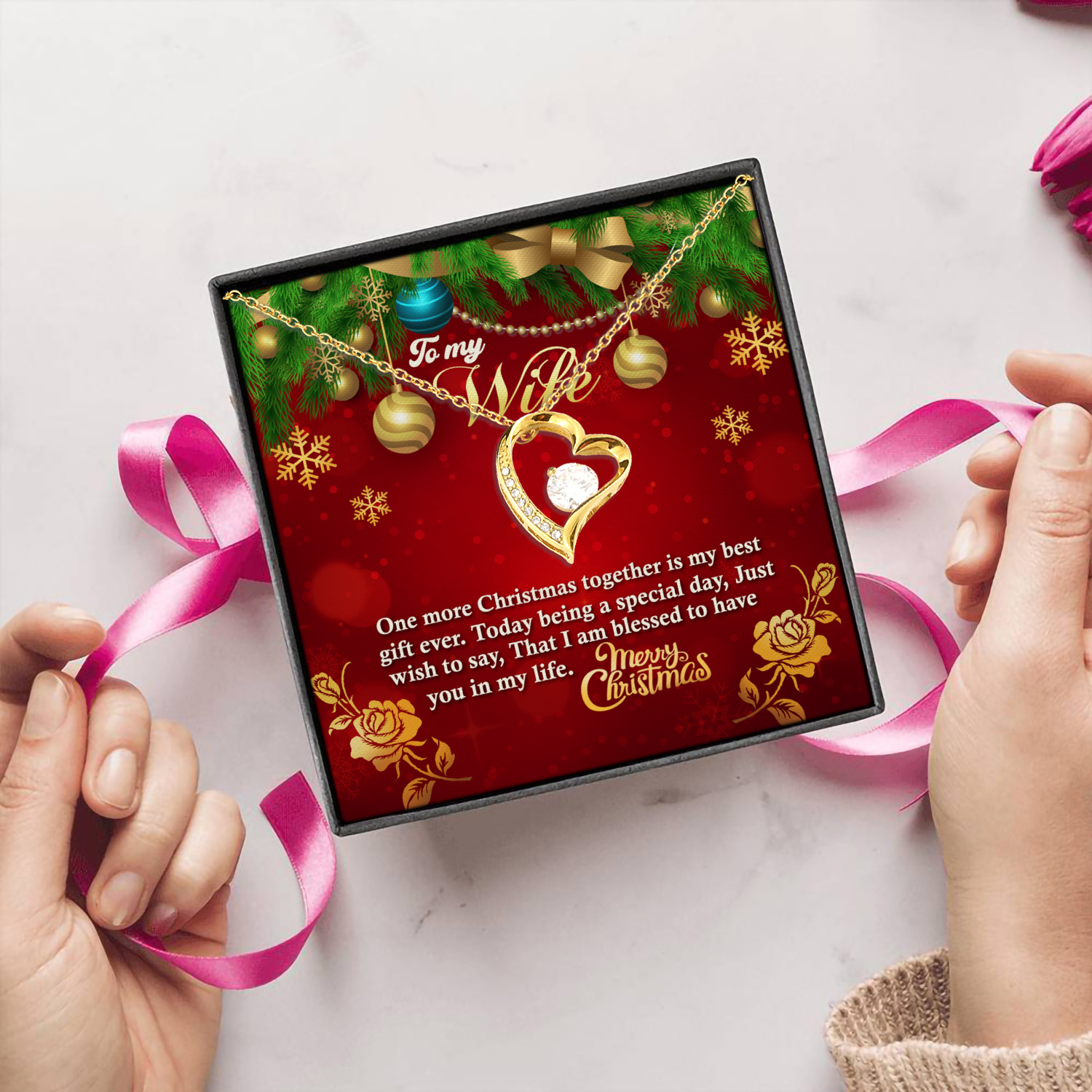 3O. To My Wife Christmas Forever Love Necklace (Gold) 5