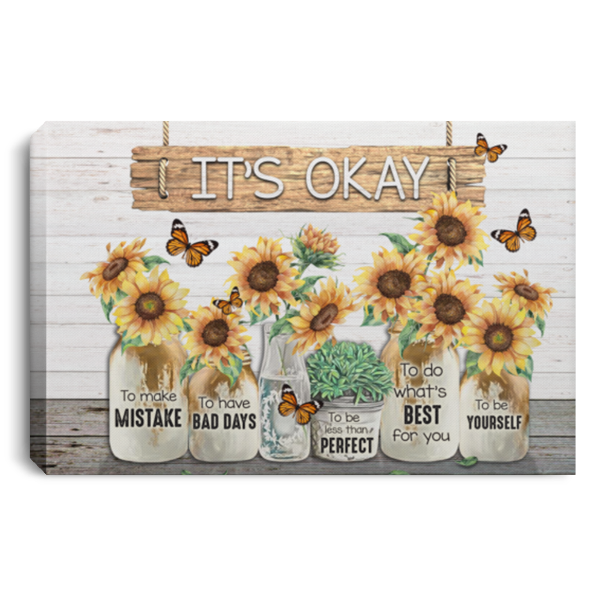 Butterfly Cotton Sunflower It's Okay To Make Mistake Framed Canvas - Unframed Poster, White, 0.75'' Framed Canvas