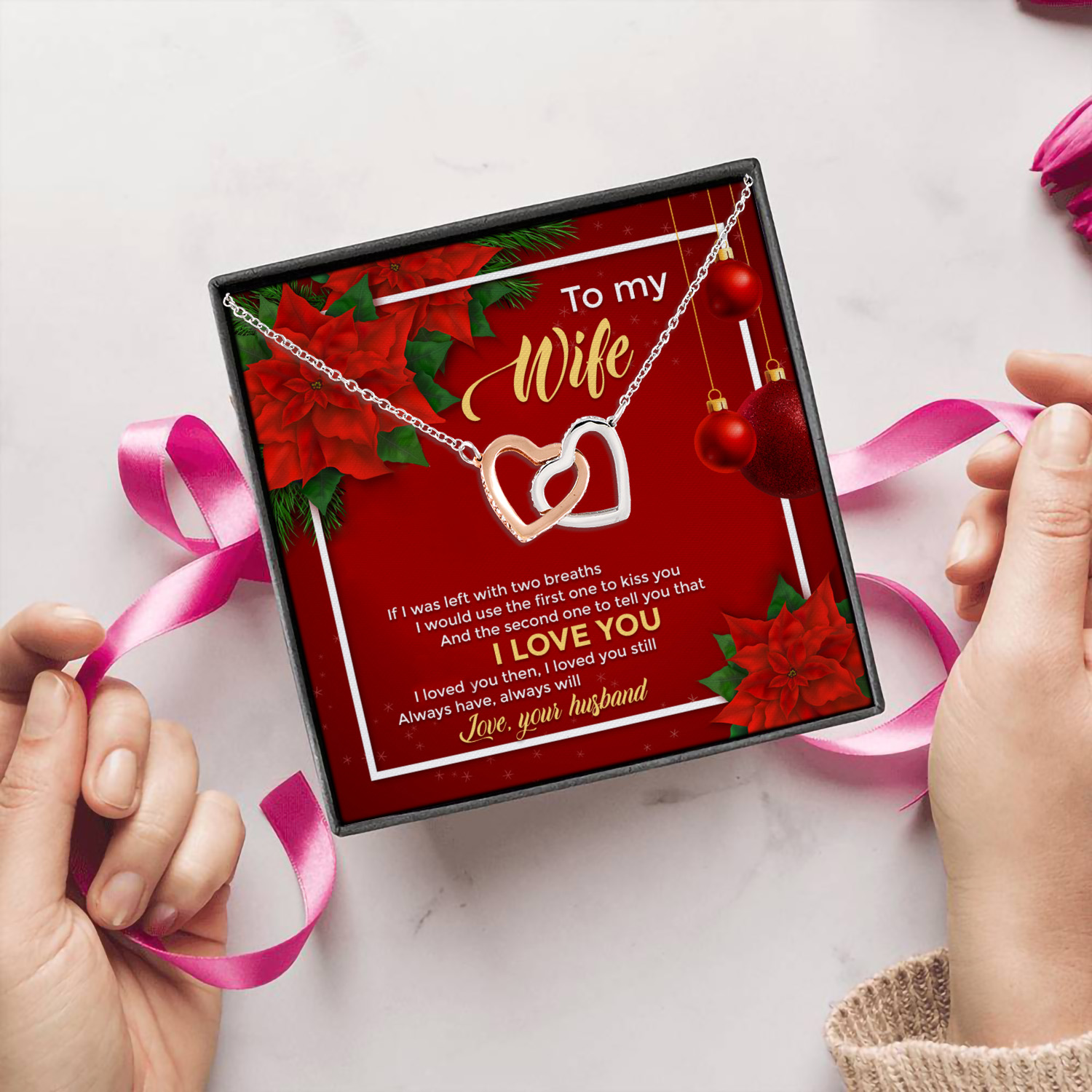 2O. To My Wife Two Breaths Interlocking Hearts Necklace 5