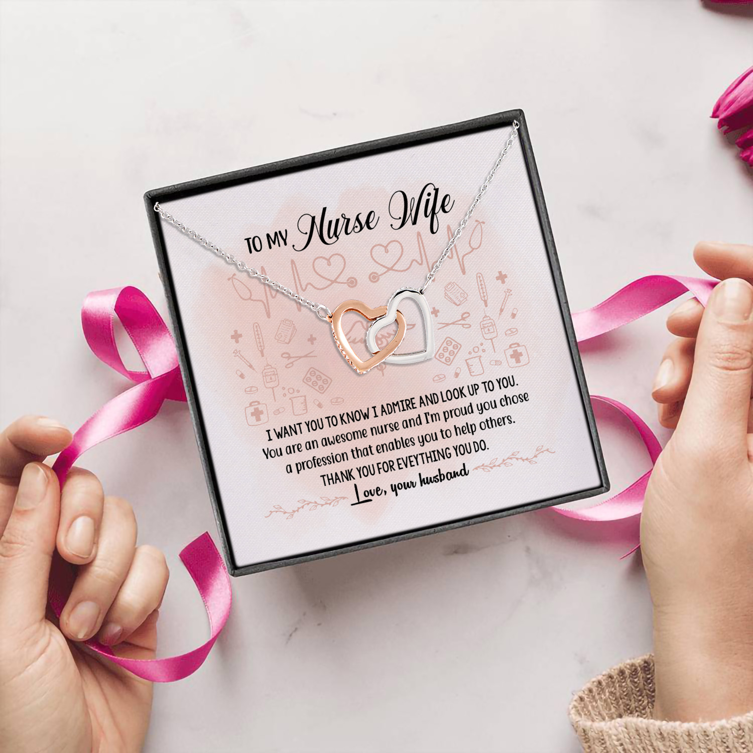4O. To My Nurse Wife card Interlocking Hearts Necklace 5
