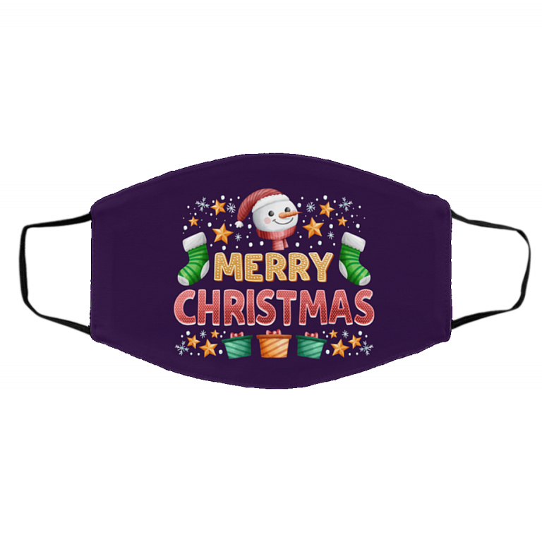 Merry Christmas Washable Reusable Custom Printed Cloth Face Mask Cover - Quarantine Christmas 2020 Face Mask, White, Cloth Face Cover – Medium/Large
