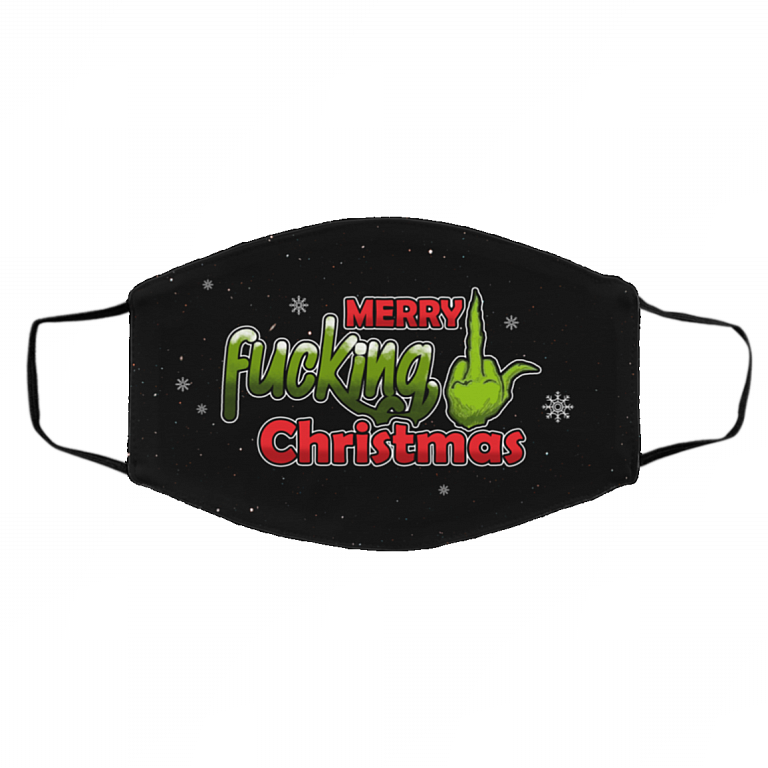 Merry Fucking Christmas Grnch Washable Reusable Custom Printed Cloth Face Mask Cover, White, Cloth Face Cover – Medium/Large
