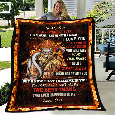 Alternative view of Dad To My Firefighter Son I Love You Forever For Always and No Matter What Fleece Blanket - Sherpa Blanket