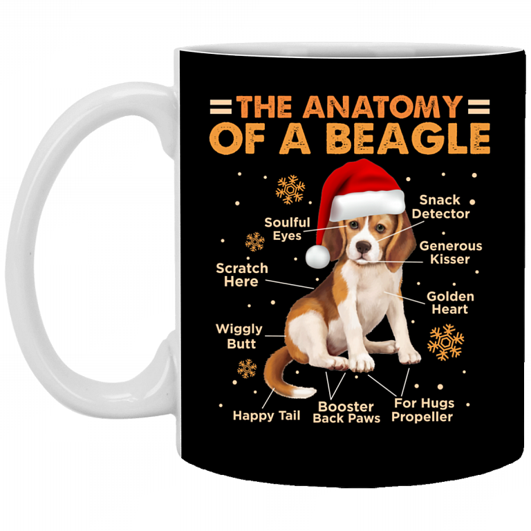 The Anatomy Of A Beagle Ceramic Coffee Mug - Beer Stein -Water Bottle - Funny Beagle Gift, Black, 11 oz. White Mug