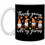 Thanksgiving With My Gnomies Funny Gnomes Autumn Ceramic Coffee Mug Beer Stein, Black, 11 oz. White Mug