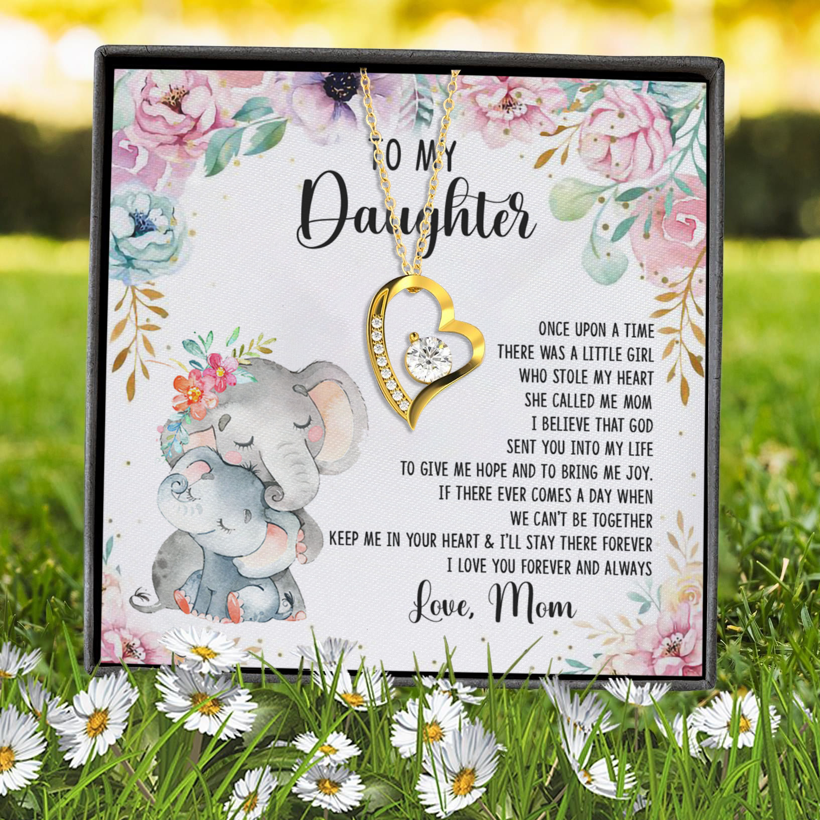 3VT. Mom To My Daughter Elephant Forever Love Necklace (Gold) 7