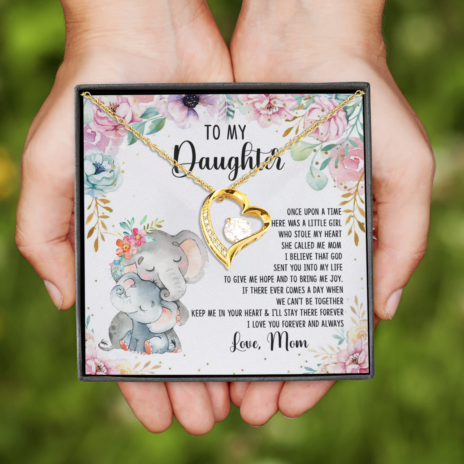 3VT. Mom To My Daughter Elephant Forever Love Necklace (Gold)