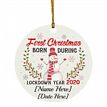 Personalized First Christmas Born During Lockdown Year 2020 Holiday Circle Ornament Keepsake, White, Circle Ornament