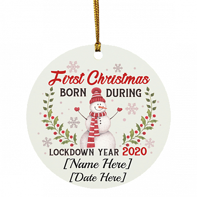 Personalized First Christmas Born During Lockdown Year 2020 Holiday Circle Ornament Keepsake, White, Circle Ornament
