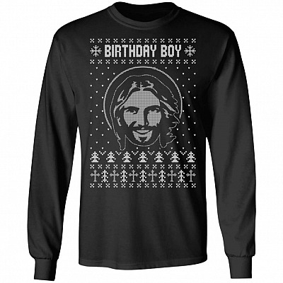 Birthday Boy Jesus Funny Ugly Christmas Sweater Design Christian Xmas Sweatshirt - Happy Birthday Jesus Hoodie, Black, Long Sleeve