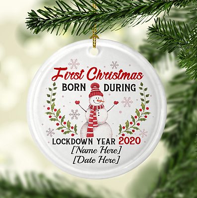 Alternative view of Personalized First Christmas Born During Lockdown Year 2020 Holiday Circle Ornament Keepsake