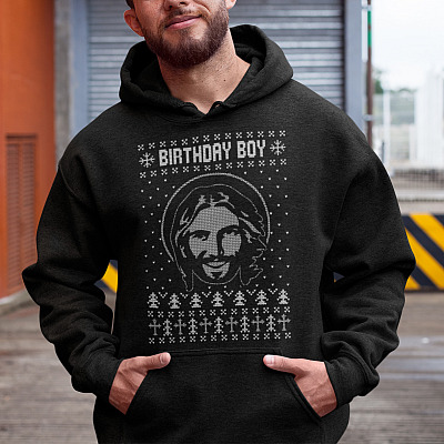 Alternative view of Birthday Boy Jesus Funny Ugly Christmas Sweater Design Christian Xmas Sweatshirt -Happy Birthday Jesus Hoodie
