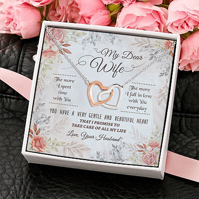 Husband To My Dear Wife The More I Spend Time With You the More I Fall In Love Interlocking Hearts Necklace