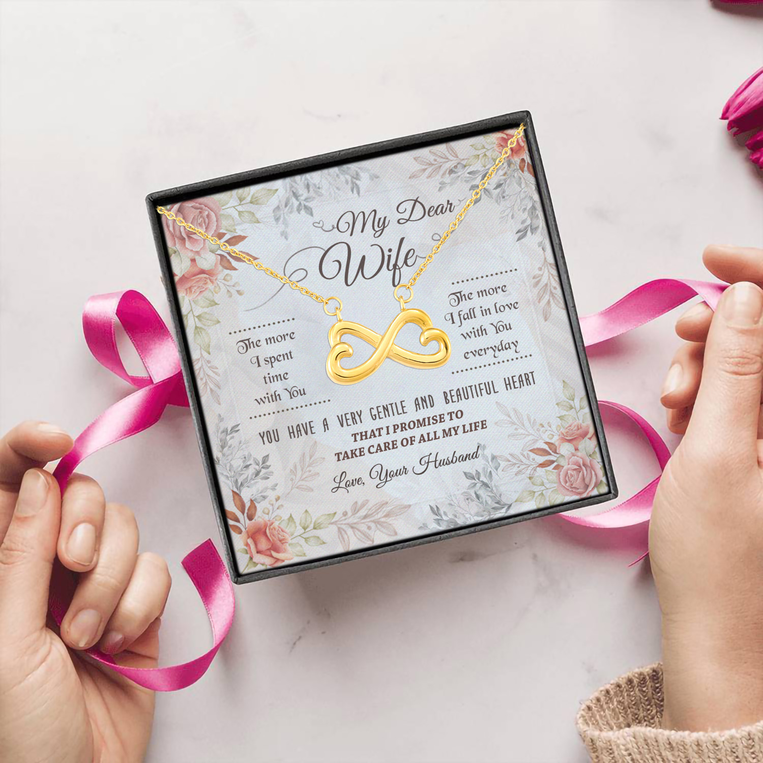 3O. My Dear Wife Infinity Heart Necklace (Gold) 5